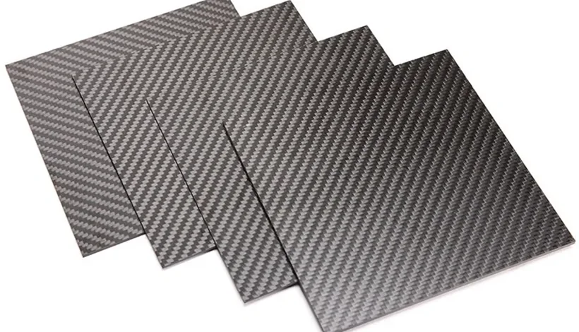 Offset carbon-fiber sheet blanks with visible diagonal weave faces